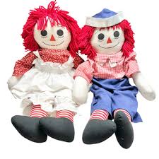Handmade 1960s Raggedy Ann Andy Dolls Red Yarn Hair Cloth ...