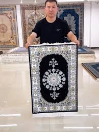 2x3ft Handmade Silk Carpet Blue Classic Villa Tapestry Soft ...