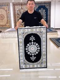 2x3ft Handmade Silk Carpet Blue Classic Villa Tapestry Soft ...