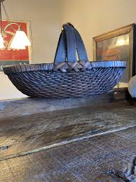 Antique Asian Gathering Basket Hand Woven Willow Wood Handle ...