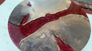 Special Old Walnut Wood Red Round Diamater Epoxy Table ...