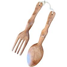 5" Primitive Tribal Carved Wood Fork and Spoon