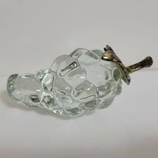 Vintage Clear Art Glass Grapes Paperweight Brass Leaf & Stem ...