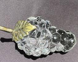 Vintage Heavy Clear Glass Grapes Brass Stem & Leaf Paper ...