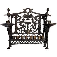 Vintage Heavy Bronze Cast Menorah With Black Finish. For Sale at Ruby Lane