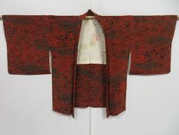 1418i09z640 Vintage Japanese Kimono Crepe Silk HAORI Red-Brown Scenery | eBay
