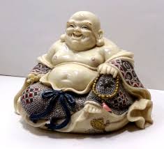 ANTIQUE VINTAGE HAPPY LAUGHING BUDDHA STATUE 4" X 6" j88cr ...