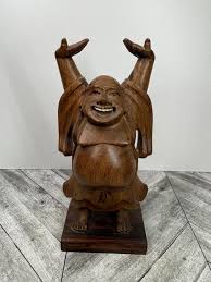 Vintage Wooden Joyful Buddha Statue - Etsy Australia