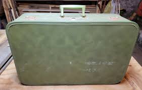 Vintage Suitcase / Luggage Green Vinyl Rounded Corners Metal ...