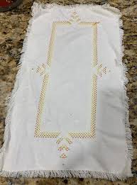 Vintage 40s 50s hand embroidered linen white dresser ...