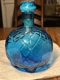 antique 1880 footed harden's glass fire extinguisher bottle cobalt blue quilted