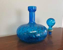 Mid Century Blue Empoli Diamond Cut Optic Decanter With Stopper - Made in Italy - Etsy
