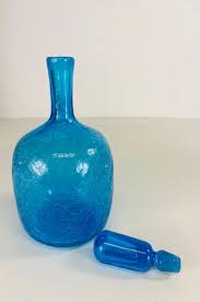Mid century vintage Blenko blue glass jar with stopper. For Sale at 1stDibs | blenko blue decanter