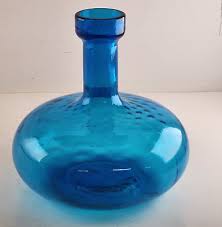 Blue Italian Glass Diamond Puff Genie Bottle Decanter Flange Vintage 8.5" x 8" | eBay Australia