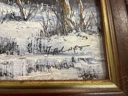 Vtg Oil Painting On Canvas Wood Cabin Mountains Winter Scene ...