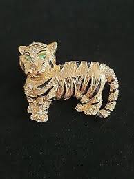 Vntg LC Tiger Rhinestone Studded Brooch | eBay