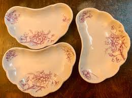 3 Antique Ironstone Bone Dishes Small Plates Red & White ...