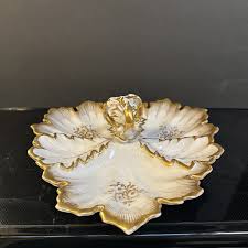 Antique KPM Germany Porcelain Candy Dish Divided Handle Gold ...