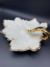Vintage White & Gold Leaf Dish. - Etsy
