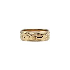 Plain Edge Plumeria Heritage Scroll Raised Letter Ring