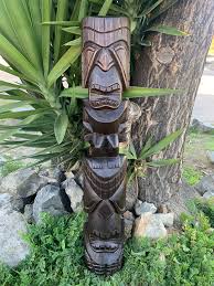 Ku and Kane Hawaiian Tiki Wood Carving Bar Patio Decor 39"x ...
