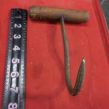 VINTAGE BAILING HOOK--WOOD HANDLE, HEAVY METAL HOOK, 7.5 ...