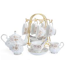 Numhew 22-Piece 6-Cup White Porcelain Ceramic Tea Pot Set ...