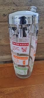 Mid Century Cocktail Shaker With Printed Cocktail Recipes ...