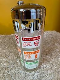 Vintage MCM clear glass cocktail shaker with red orange and ...