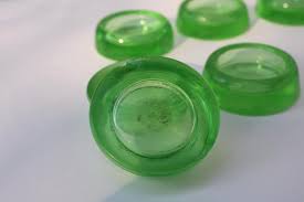 vintage glass furniture coasters, Hazel Atlas green ...