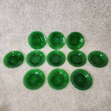 Lot Of 5 Anchor Hocking Forest Green Sandwich Glass Custard ...