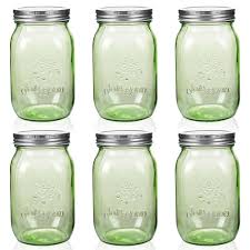 Amzcku 32 oz green Mason Jars with Lids, 6 Pack Wide Mouth Quart Canning Jar, Safe For Storage, Canning, Pickling, Preserving, Fermenting, DIY Crafts & Decor: Buy Online at Best Price in