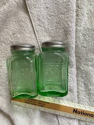 Green Glass Salt and Pepper Shakers | eBay