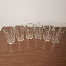 Hazel Atlas Set Of 6 Juice Glasses Clear With Peach/Plum Design mcm | eBay