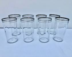 Vintage, Silver Band, Glass Tumblers, Set of 8, Handblown Beverage Glasses With Silver Rims & Stripe, Optic Panel Glass, MCM Bar, Mad Men - Etsy
