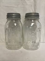 Pair Of Vintage Clear Glass Square Atlas Mason Jars With ...
