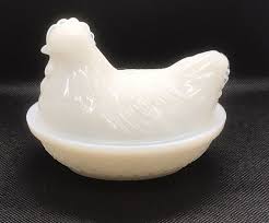 Vintage Hazel Atlas Milk Glass White Mini Hen On Nest Chicken Rooster Dish 4” | eBay