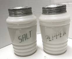 Vtg Hazel Atlas Beehive Milk Glass Green Lettering Salt ...