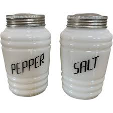 Hazel Atlas Milk Glass Salt and Pepper Shakers, Black ...