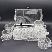 60s/70s Glass Party Plates and Cups - Set of 4 Clear Glass ...