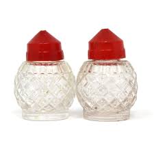 Salt and Pepper Shakers, Pressed Glass with Red Bakelite ...