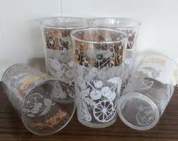 Vintage Set of Five Federal Glass Gold Leaf and Berry With ...