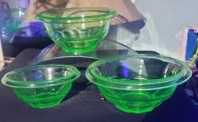 3 Lower Band Optic Panel Hazel Atlas Uranium Glass Nesting ...