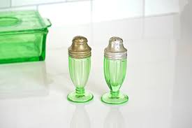 Vintage Hazel Atlas Green Glass Paneled Salt & Pepper ...