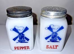 HAZEL ATLAS milk glass Dutch Windmill salt and pepper ...