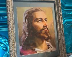 Vintage Ornate Wood Framed Textured Jesus Print Under Glass ...