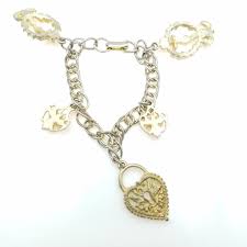 Vintage Silver and Gold Tone Heart Charm Dangle Bracelet - Etsy