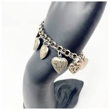 706 Vintage Heart Sterling Silver Charm Bracelet With 9 ...