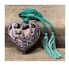 VINTAGE PEWTER HUMMINGBIRD & FLOWERS HEART SHAPED SACHET ...