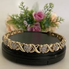 1 CT Genuine Diamonds 14K Yellow Gold/Brass Hearts Bracelet - Made in Thailand